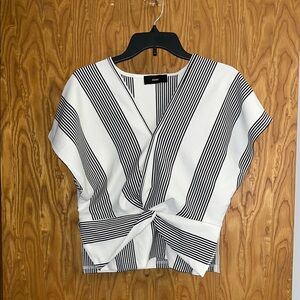 Striped Twist-Front V-Neck Blouse in White & Black
